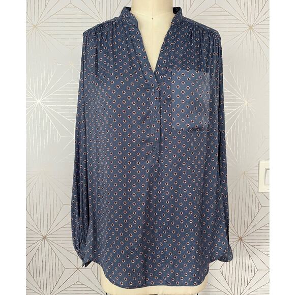 H&M ¾ Button Down Focus Long Sleeve Blouse with Pocket Sz 10 Blue Casual Office - Picture 1 of 16